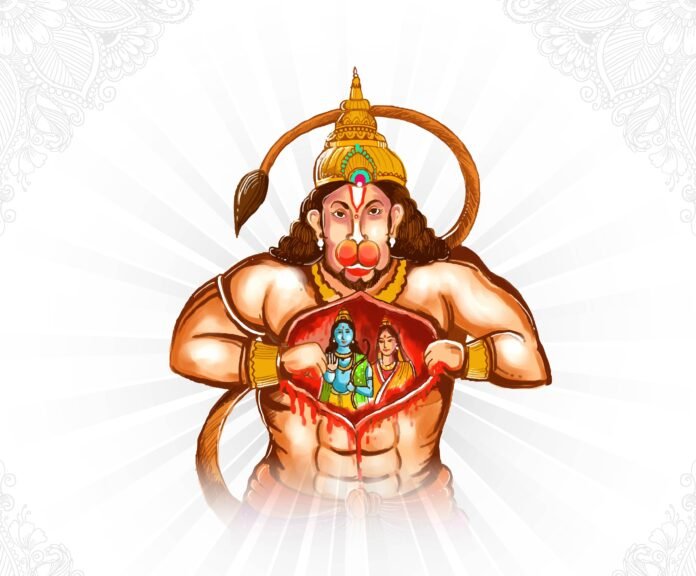 Illustration of lord hanuman for hanuman jayanti festival card background